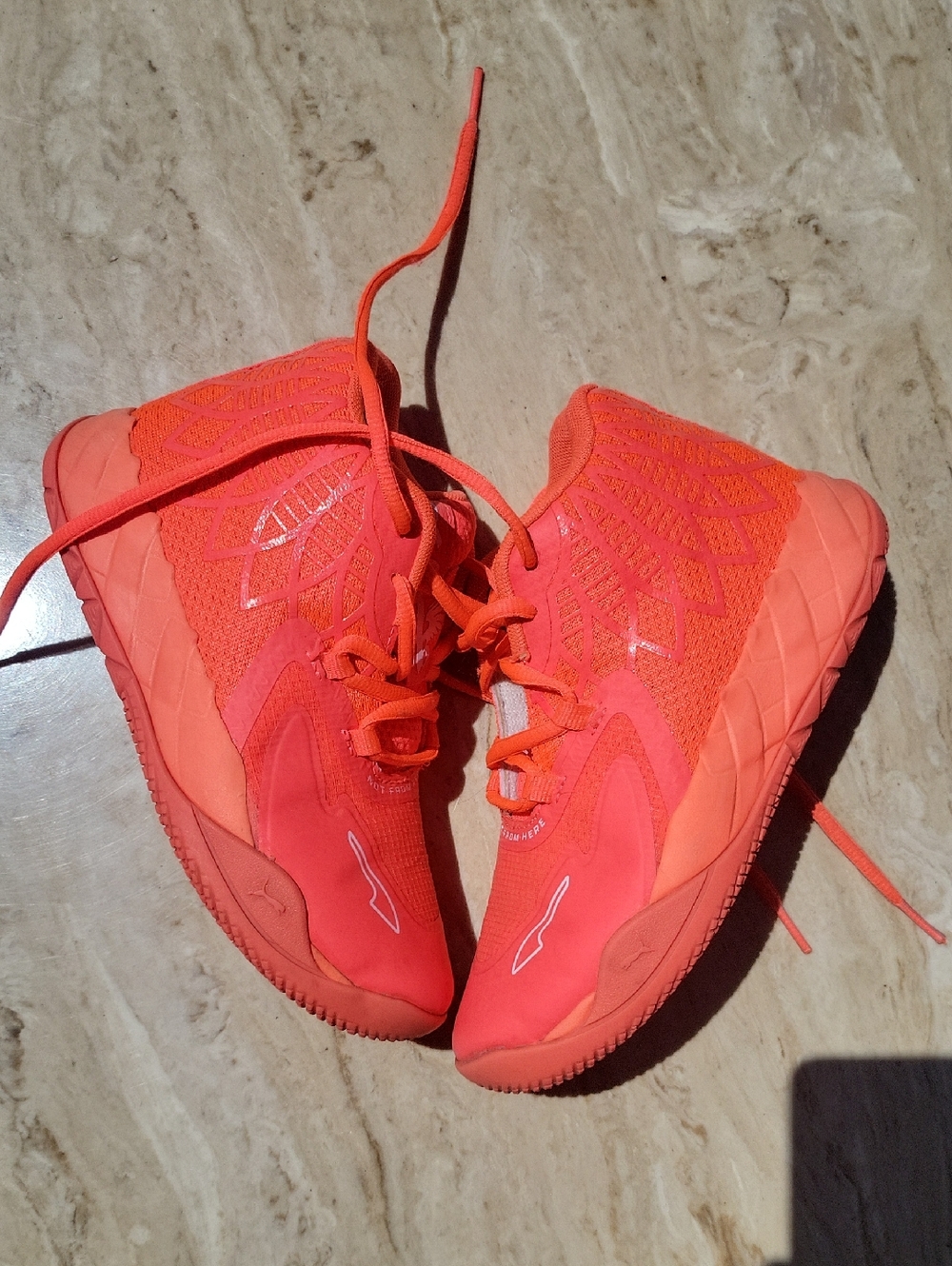 Kids Bright Coral Knit Athletic Sneakers